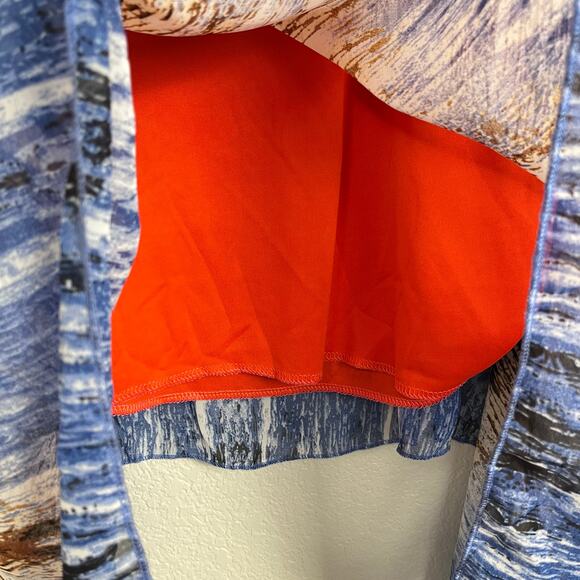 A. B Collection Womens Size Medium Orange Blue Beaded Asymmetric Tunic Blouse - Picture 4 of 8